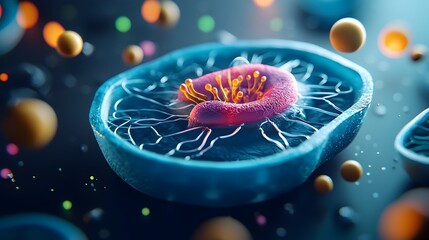 Fototapeta premium Detailed 3D Visualization of Complex Cellular Structure with Vibrant Organelles and Membrane