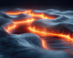 A stunning view of glowing lava with textured surfaces, showcasing nature's raw power and vibrant colors.