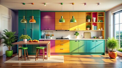 Fototapeta premium Contemporary kitchen cabinets exude elegance, marrying practicality with visual allure, transforming interiors into