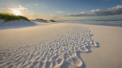 Golden Hour Serenity: Turtle Tracks Lead to Tranquility on a Pristine Beach 