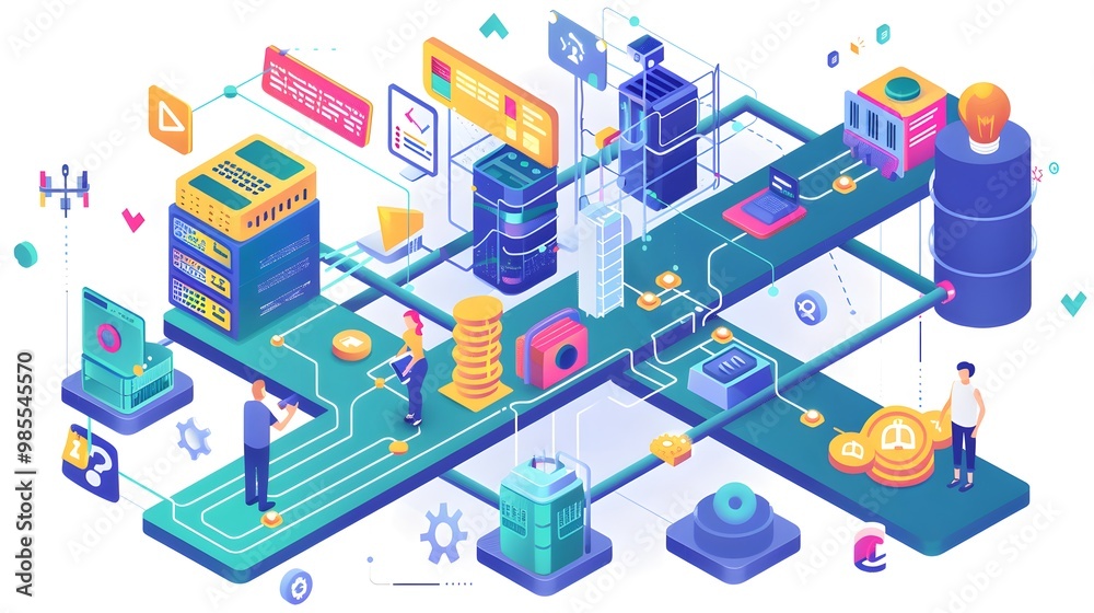 Poster a vibrant, automated pipeline where code changes are continuously built, tested, and deployed, visua