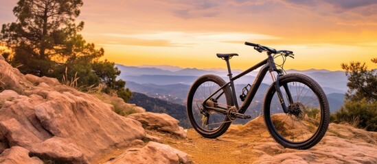 Fototapeta premium Mountain Bike at Sunset on a Mountain Trail