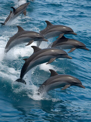 Fototapeta premium Playful Dolphins Leaping from Ocean Waves