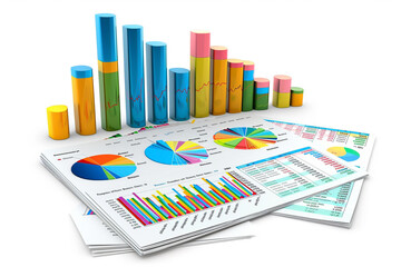 financial report clipart, analysis element, realistic illustration, detailed text, isolated on white background