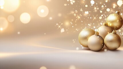 A holiday background with golden ornaments, shimmering snowflakes, and a soft glow, creating a luxurious and elegant festive feel.