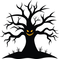 Halloween tree silhouette vector art illustration on white background