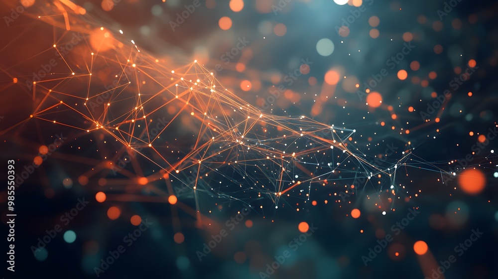 Poster a dark, abstract space is punctuated by bright nodes and geometric lines representing ai systems, wi