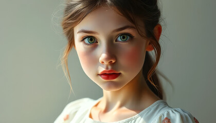 A young girl with green eyes