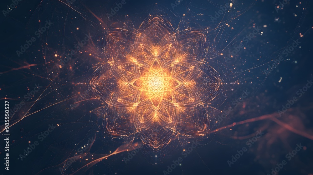Poster A central, glowing abstract shape representing AI floats in a dark void, with geometric patterns of light radiating outward, suggesting a feeling of thankfulness.