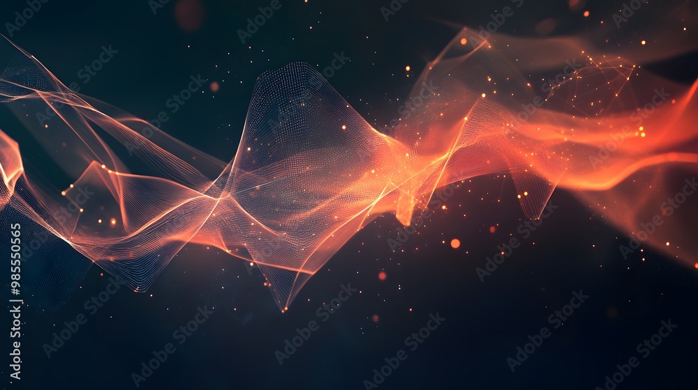 Poster Geometric forms and flowing data lines intersect in a dark space, creating an abstract AI design that glows with a soft, thankful light.