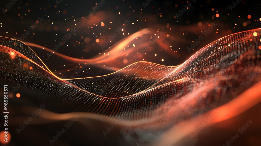 Poster Geometric forms and flowing data lines intersect in a dark space, creating an abstract AI design that glows with a soft, thankful light.