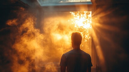 Man Looking Through Window