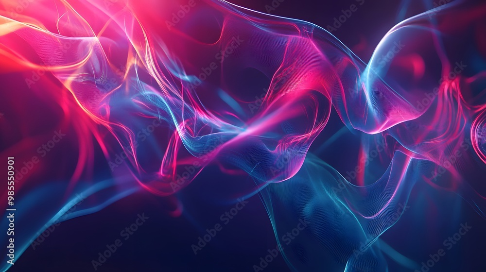 Aufkleber Abstract shapes and lines swirl energetically in a digital space, forming an AI structure, with bold colors creating hype while the smooth curves and soft glow bring a chill feeling.