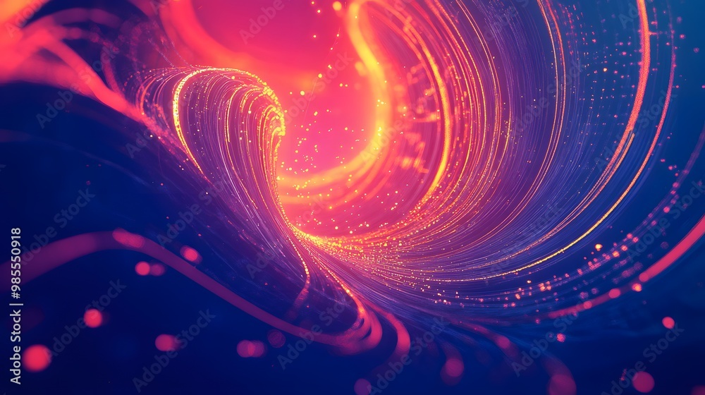 Aufkleber Abstract shapes and lines swirl energetically in a digital space, forming an AI structure, with bold colors creating hype while the smooth curves and soft glow bring a chill feeling.