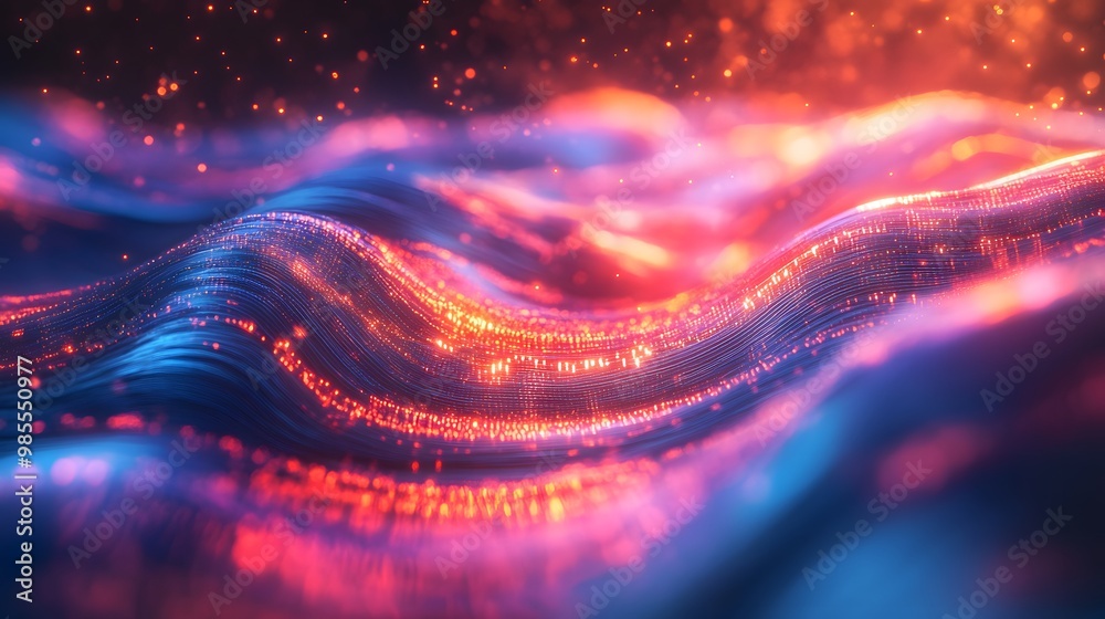 Poster A dynamic abstract AI figure composed of flowing lines and vibrant circuits pulses with energy, yet the smooth transitions and soft light create a calm, chill atmosphere.