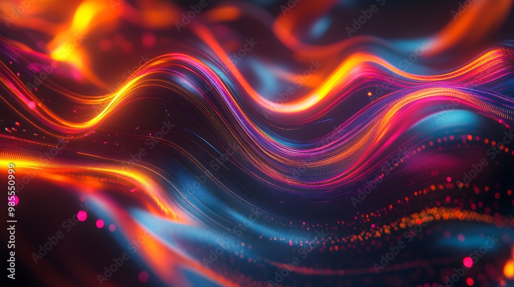 Poster A dynamic abstract AI figure composed of flowing lines and vibrant circuits pulses with energy, yet the smooth transitions and soft light create a calm, chill atmosphere.