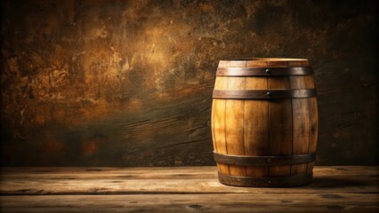 Wooden barrel on a rustic table with a textured background