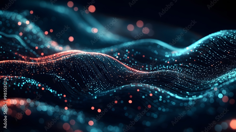 Poster A dark, minimalist digital landscape with floating abstract shapes that pulse with light, symbolizing the deep gratitude for AI advancements, creating a harmonious connection between technology and