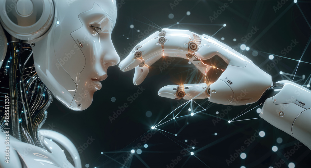 Poster Robot and Human Contact Hands on Big Data Network Connections. Generative AI.