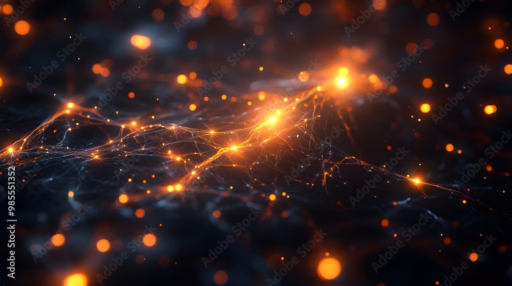 Poster An abstract representation of an AI neural network in a dark void, with glowing, pulsating nodes symbolizing knowledge and gratitude.