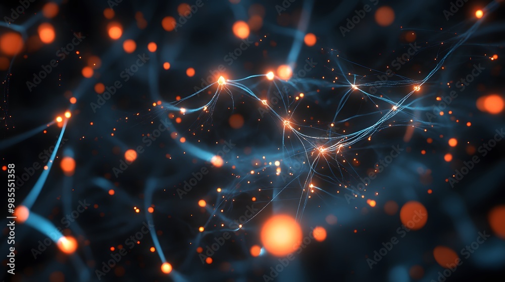 Poster An abstract representation of an AI neural network in a dark void, with glowing, pulsating nodes symbolizing knowledge and gratitude.