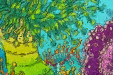 Oil paintings and various flowers, marine creatures, cats, dogs, chrysanthemums, lotus leaves, and...