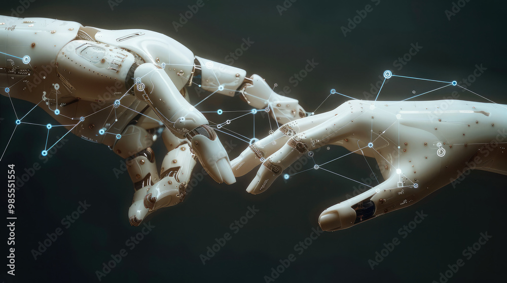 Poster Robot and Human Contact Hands on Big Data Network Connections. Generative AI.