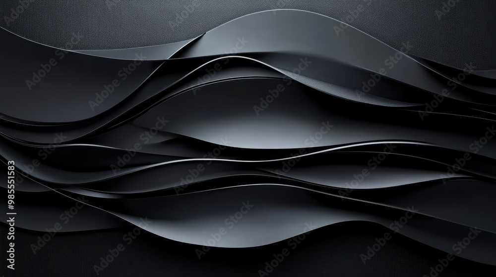 Wall mural a striking black art design with geometric patterns in matte black and glossy accents, creating a sl