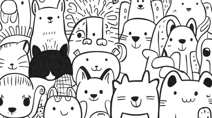 Cute baby animal cartoon seamless pattern vector illustration set with rabbits, cats, bears, cows, pandas, dogs, sheep, and more