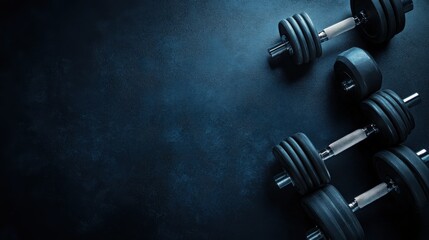 Fitness equipment on a dark background with copy space