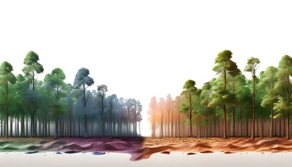 Obraz premium The forest changed from lush green to a barren desert. Shows the destruction of forests and the environment.