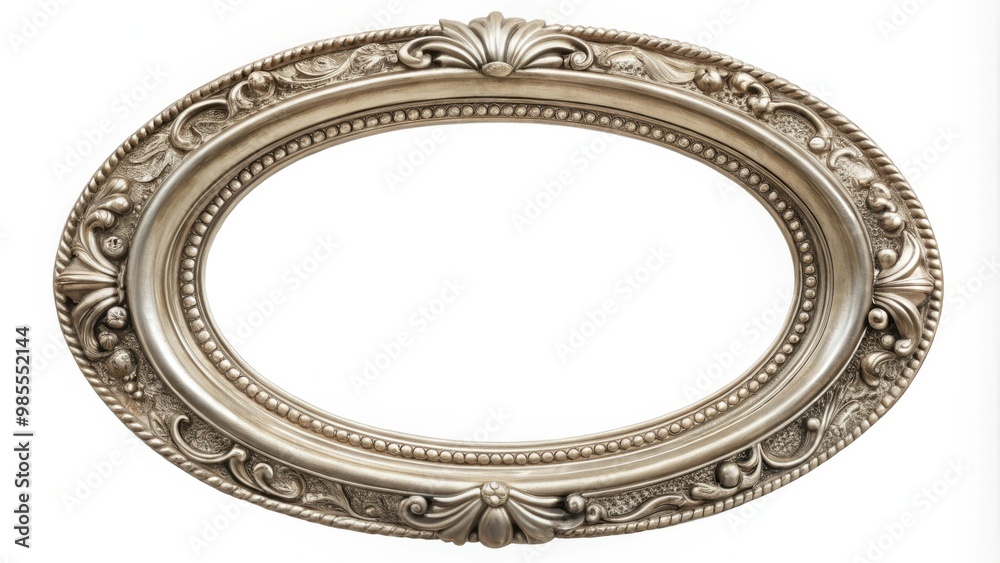 Poster oval silver picture frame isolated on white background with clipping path