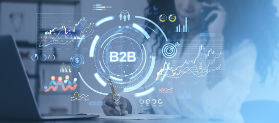 Digital representation of B2B business with charts, graphs, and
