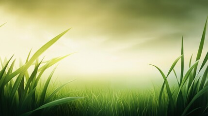 A vibrant green meadow with tall grass and soft light, evoking the calm of nature and outdoor freedom.