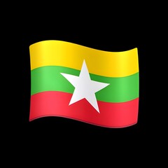 3D Myanmar Flag Emoji on Black Background
