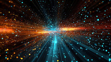 Obraz premium Abstract realms of digital data, visualized as a fractal pattern of light and motion against a cosmic backdrop, showcasing the intricate interplay of technology and science