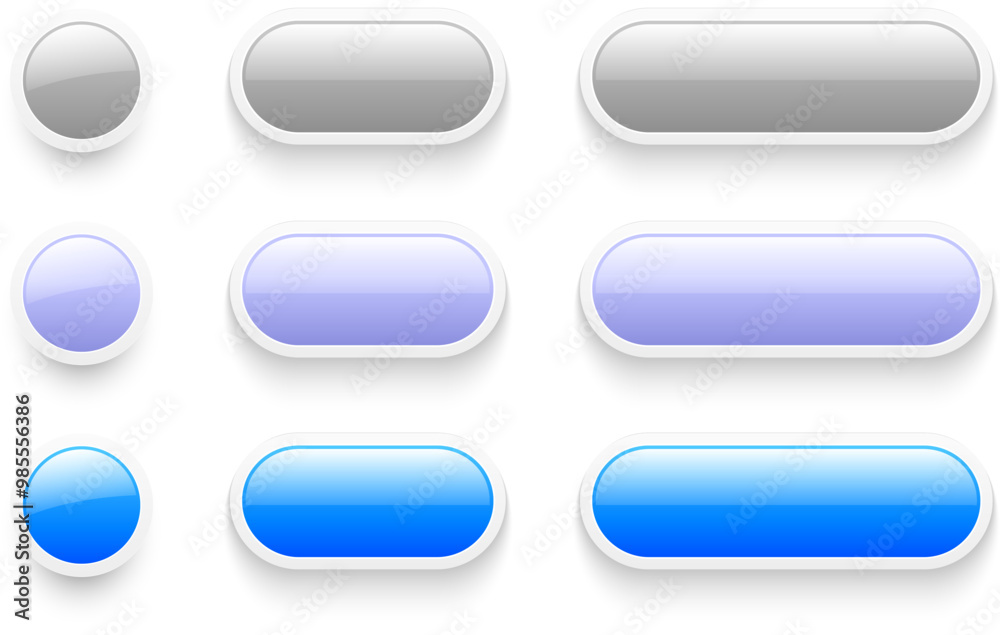 Aufkleber buttons set for user interface, simple white blue 3d modern buttons design for mobile, web, social m