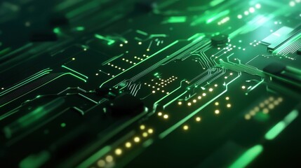 Obraz premium Abstract green sci-fi texture with glowing circuits and high-tech patterns, ideal for a cutting-edge and imaginative backdrop