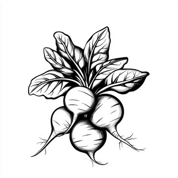 recommend clip art: Continuous line art drawing of radishes, isolated on a white background.