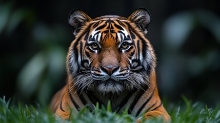 Obraz premium Majestic Tiger Portrait in Lush Greenery