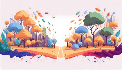 The forest changed from lush green to a barren desert. Shows the destruction of forests and the environment.