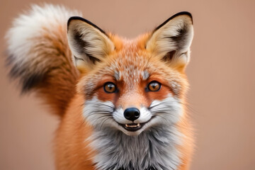 Fototapeta premium Smiling Fox: A cute, bushy-tailed fox with a bright smile and sparkling eyes