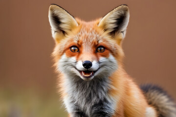 Smiling Fox: A cute, bushy-tailed fox with a bright smile and sparkling eyes