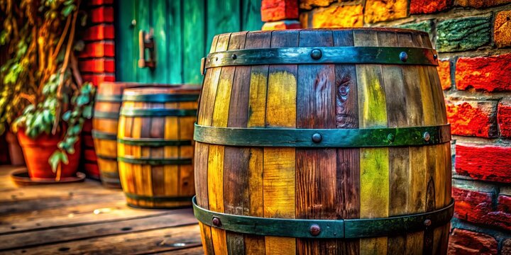 Rustic wooden puncheon barrel with rich textures, ideal for beverage storage and vintage decor