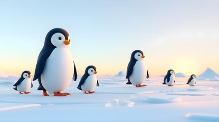 Fototapeta premium Charming Penguins on a Colorful Ice Floe
