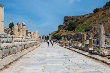 Celcius Library one of the symbols of the ancient city of Ephesus. Ephesus, İzmir, Turkey.