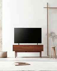 Modern living room design with a stylish TV unit and minimalist decor.