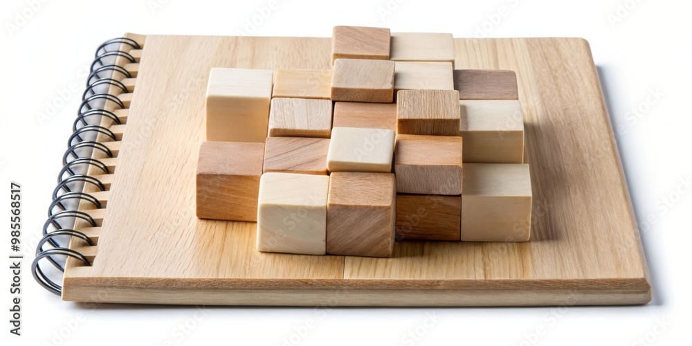 Aufkleber Notebook puzzle with wooden blocks for creative problem solving and brainstorming