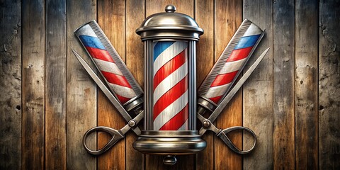 Timeless vintage barbershop logo featuring classic razors, scissors, and barber pole details, epitomizing the artistry