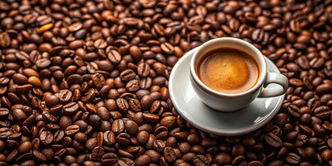 Fototapeta premium A close-up image of a cup of espresso surrounded by coffee beans